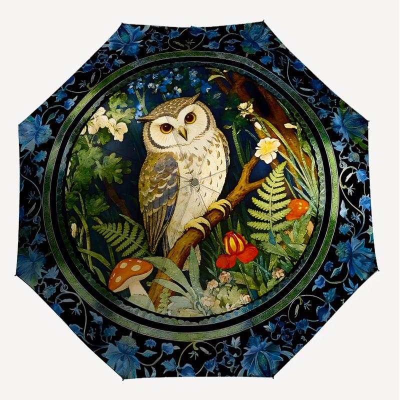 1PC Owl Forest Umbrella-8-Rib Reinforced, Automatic Open, Lightweight & Durable, Cute Fashion Accessory for Outdoor-K1261