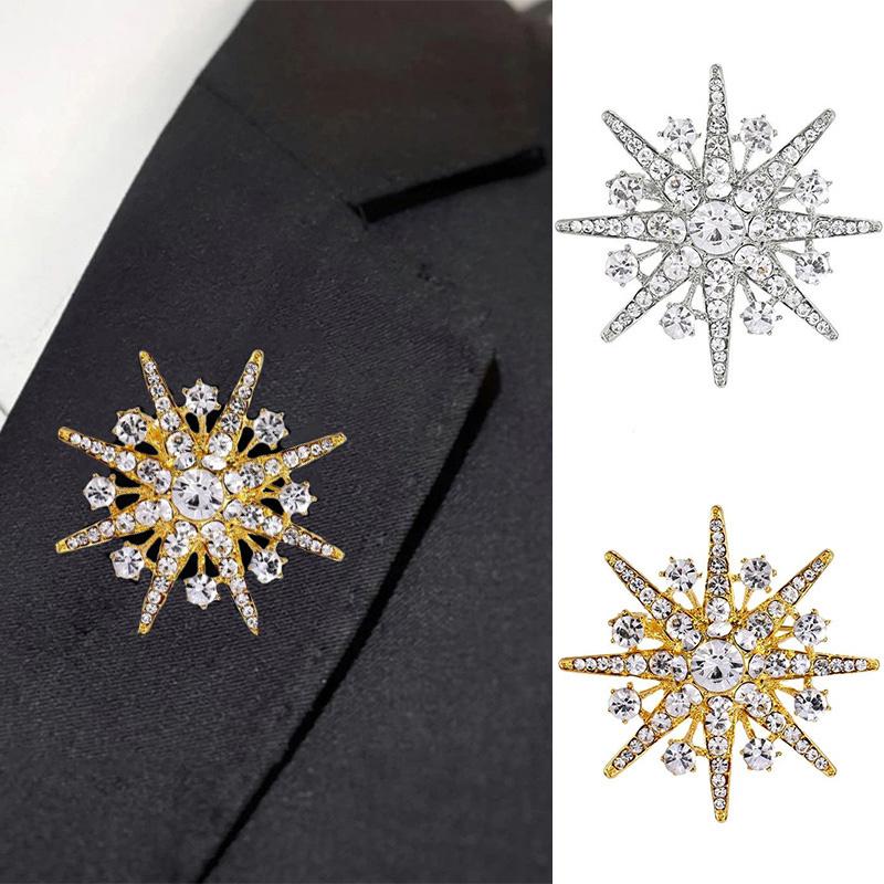 Luxury Zircon Star Brooch Men Women Zircon Snowflake Brooch Suit Lapel Pin Fashion Clothes Jewelry Accessories