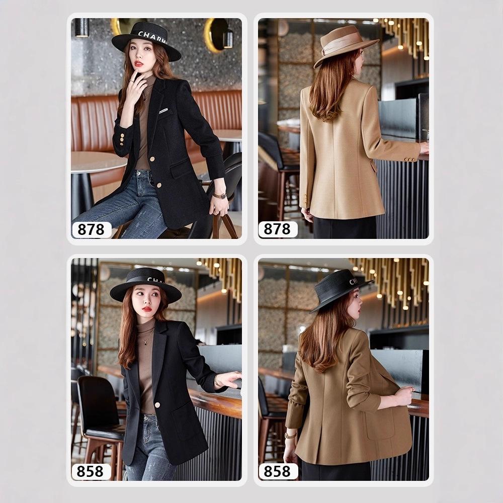 Women's Black Wool Suit Jacket - Autumn/Winter 2025, Petite Fit, Stylish Casual, Thick & Padded