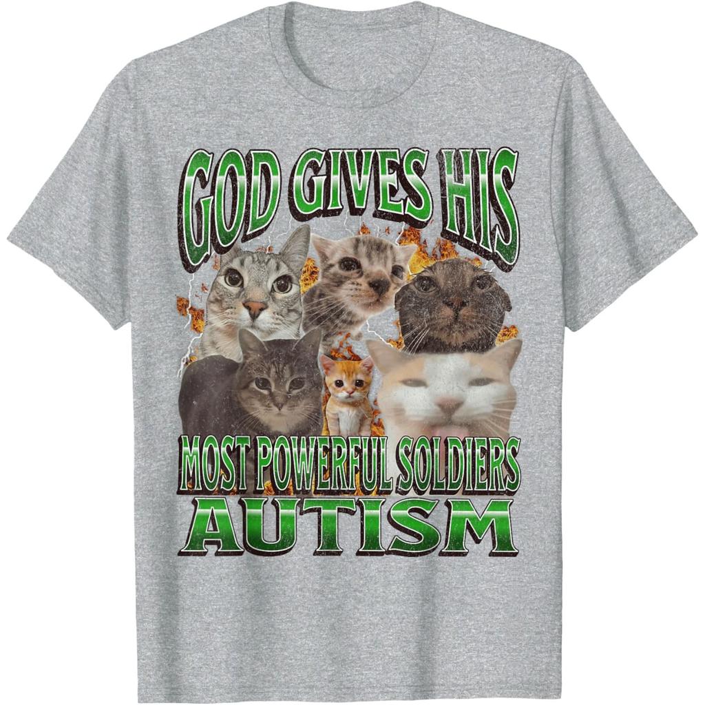 God Gives His Most Powerful Soldiers Autism Cats Graphic Tee Unisex Casual Cotton Short Sleeve T-Shirt