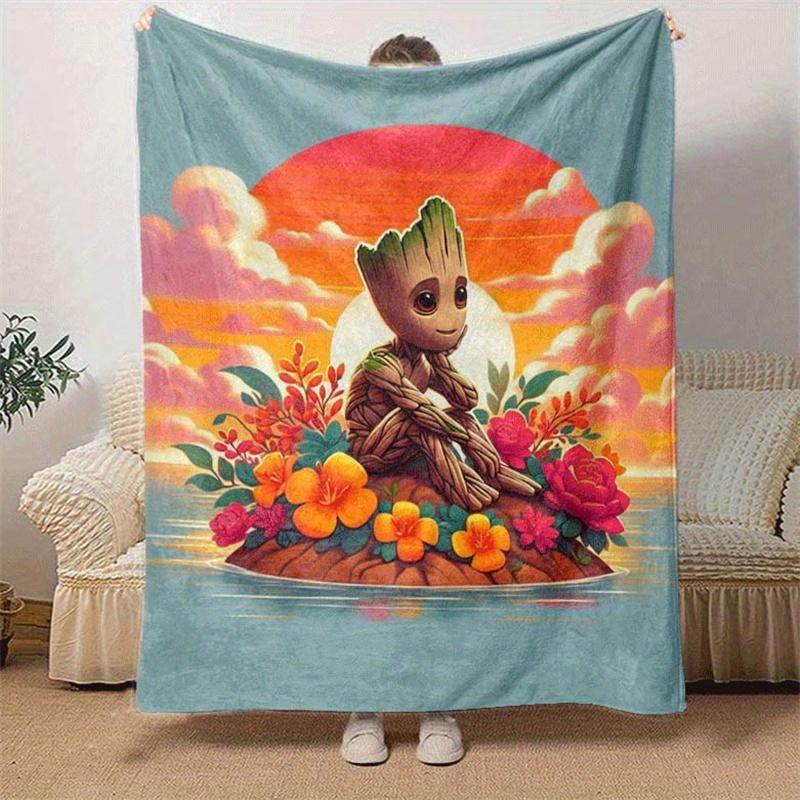 1pc Groot Printing Blanket - Soft, All-Season Throw for Office Blanket, Personalized Gift with Adorable Cartoon Design