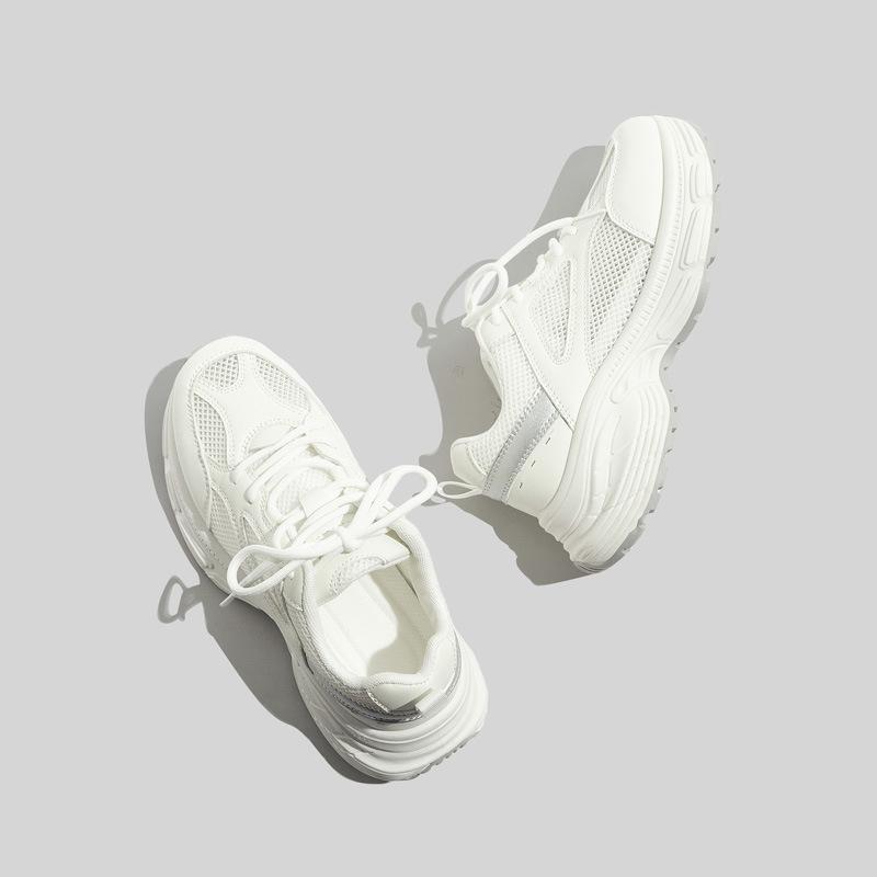 2025 Summer Women's Niche Style Breathable Mesh Chunky Sole Platform Sneakers All-Match White Casual Trainers