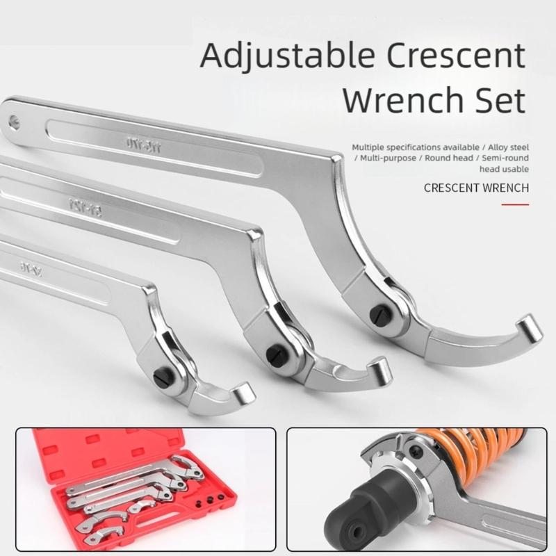 6Pcs Adjustable C Pin Spanner Hook Wrench Tool Set Spanner Nut Wrench with Changeable Round Head for Bike Motorcycle