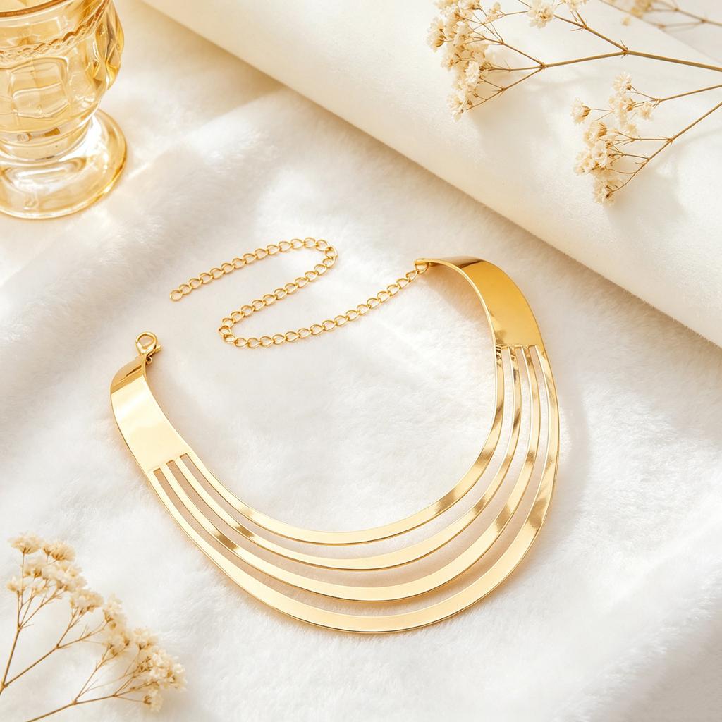 Accessories Necklace Ring Gold Striped Collar Simple and Elegant