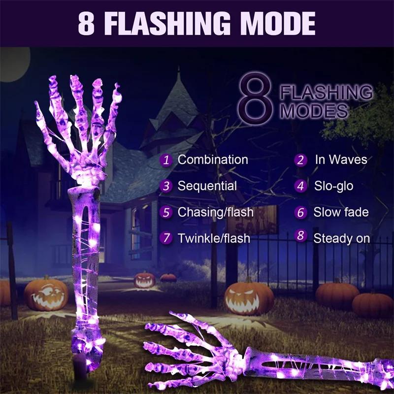 Halloween Solar Ghost Hand LED Light String, Ghost Festival Courtyard Atmosphere Decoration Light, Copper Wire Ground Plug Light