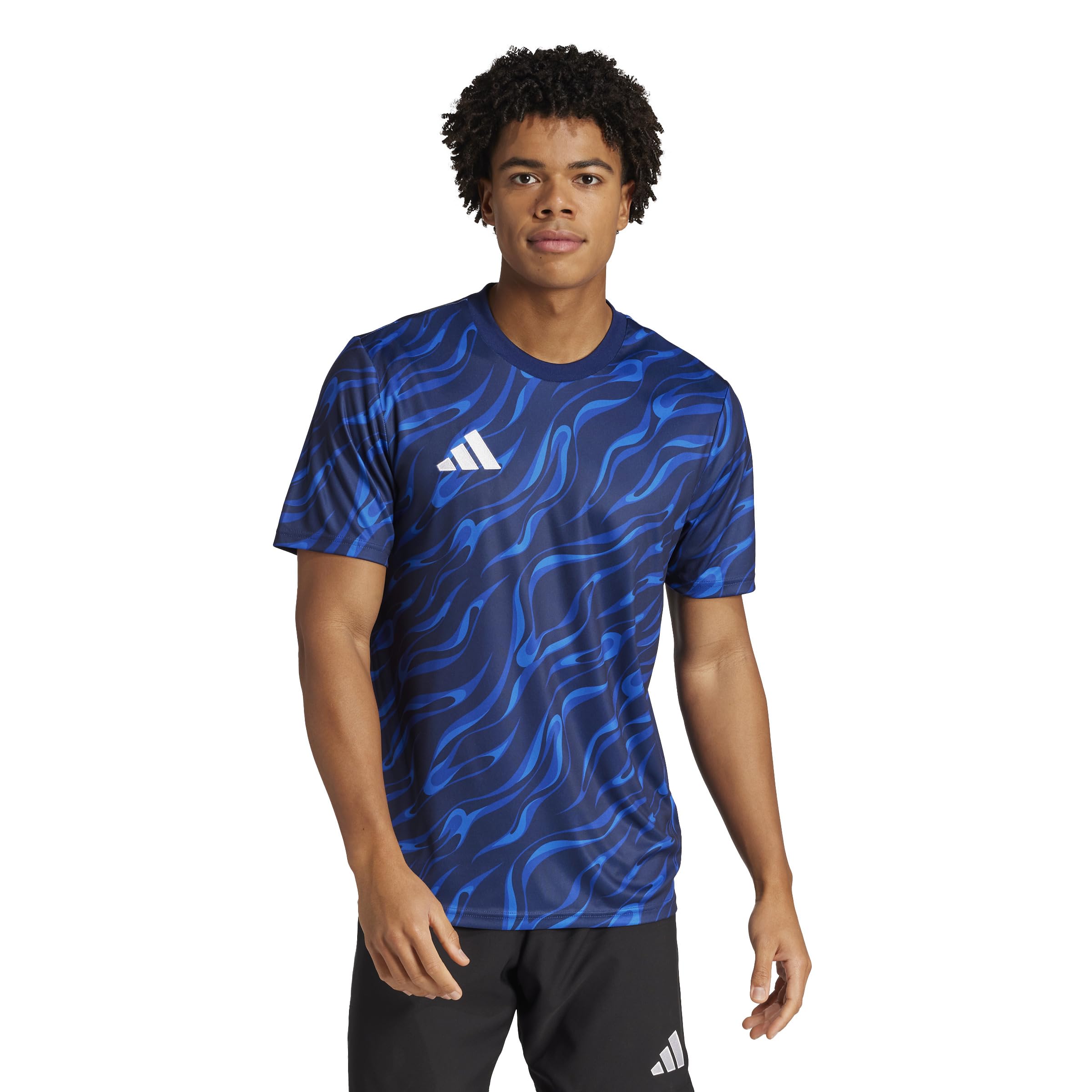 

Мужская футболка с графикой для футбольных тренировок Adidas JVV10, с коротким рукавом, темно-синий/командный королевский синий/ярко-королевский (JL9522), Маленький размер