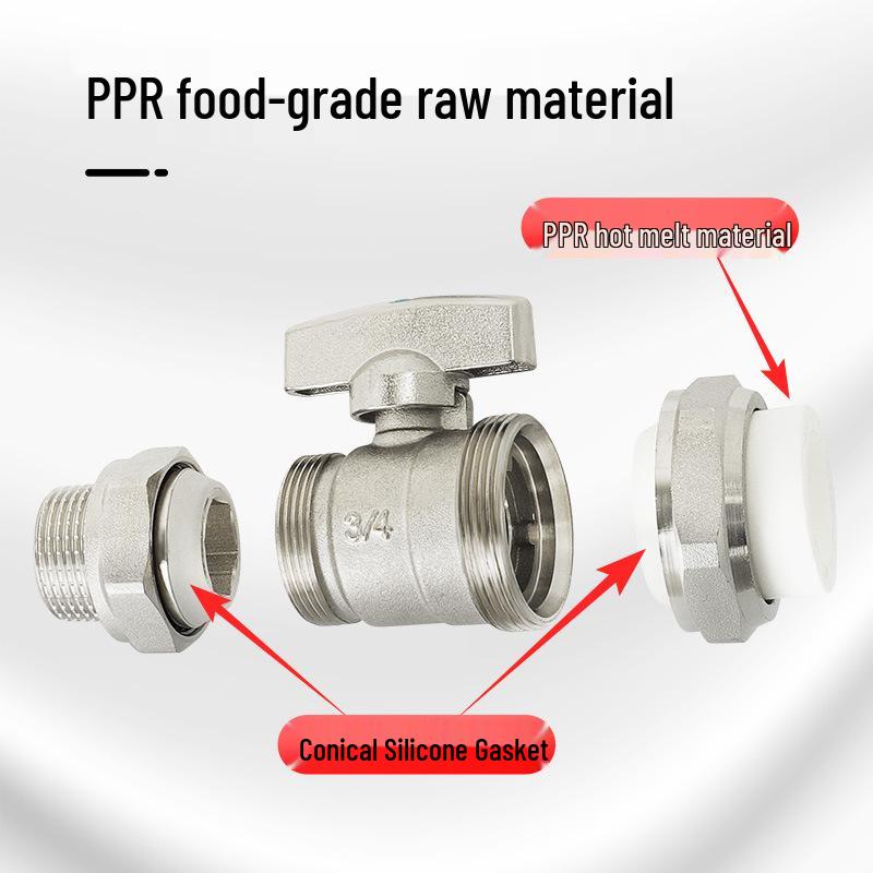 All-Copper PPR Male Thread Double Union Ball Valve for Water Pipes - Compatible with 4, 6, 20, 25, and 32 Points.
