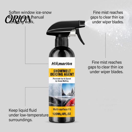 Winter Auto Glass Defroster Car Ice Melting Spray, 120ml De-Icer for Windshield Windows Mirrors, Clear Vision Spray Fast Acting Remover with