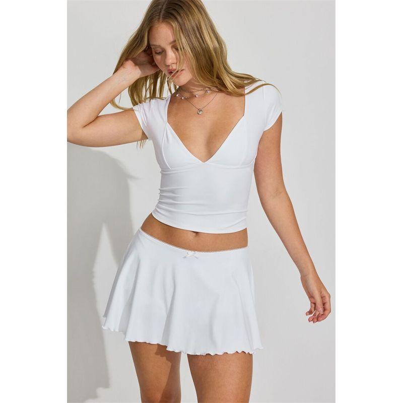 

North America Gyaru Wind Gar * XXS-XL Medium and Low Waist Flower Border Light Movement Short dress Solid Foreign Trade Skirt White L