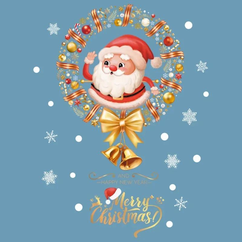 Cartoon Merry Christmas Window Stickers Santa Claus Xmas Tree Unicorn Glass Decal Christmas Decorations for Home 2025 New Year