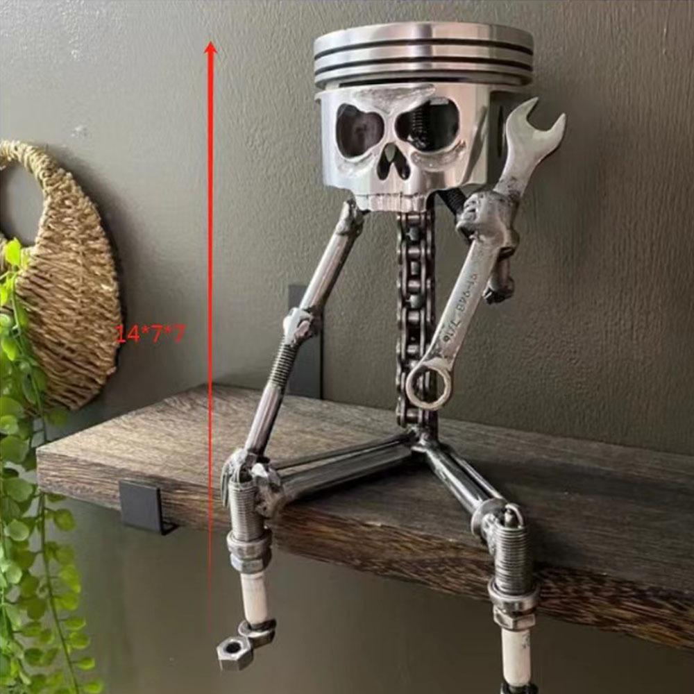 Piston Skull Face Sculpture Resin Gear Ornament Steampunk Decor Unique Art Piece