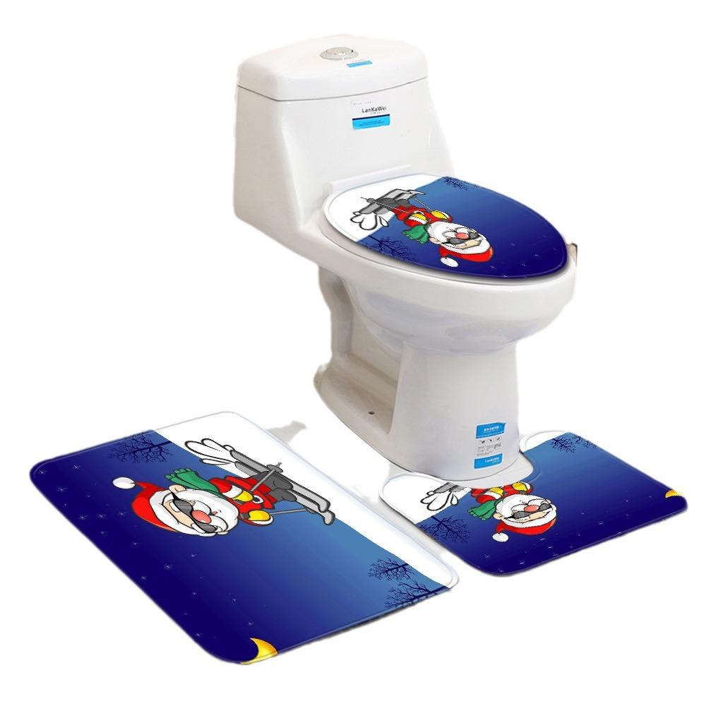 Christmas Bathroom Floor Mat Toilet Three-Piece Set