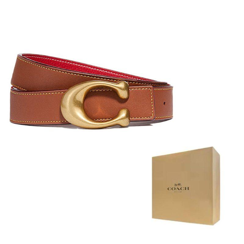 COACH Leather Belts Women`s Red/Brown Width