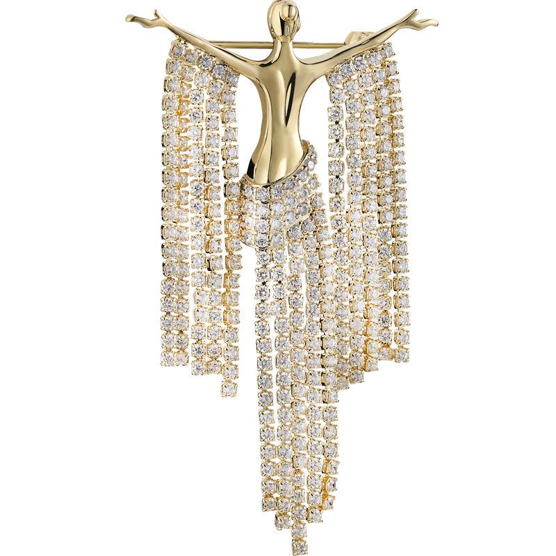 Korean Elegant Muse Full Diamond Fringe Temperament Brooch Autumn and Winter Coat Suit High-end Corsage Simple Personality Accessories