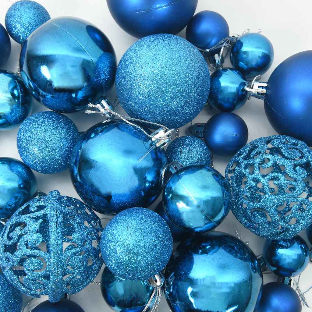 Christmas Ornament Set with 150 LEDs 61 pcs Blue Plastic