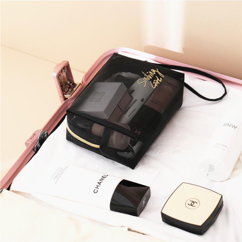 Schwarzes Netz Reise Kosmetik Aufbewahrungstaschen Set - Fünfteiliger Toilettenartikel- und Make-up-Organizer