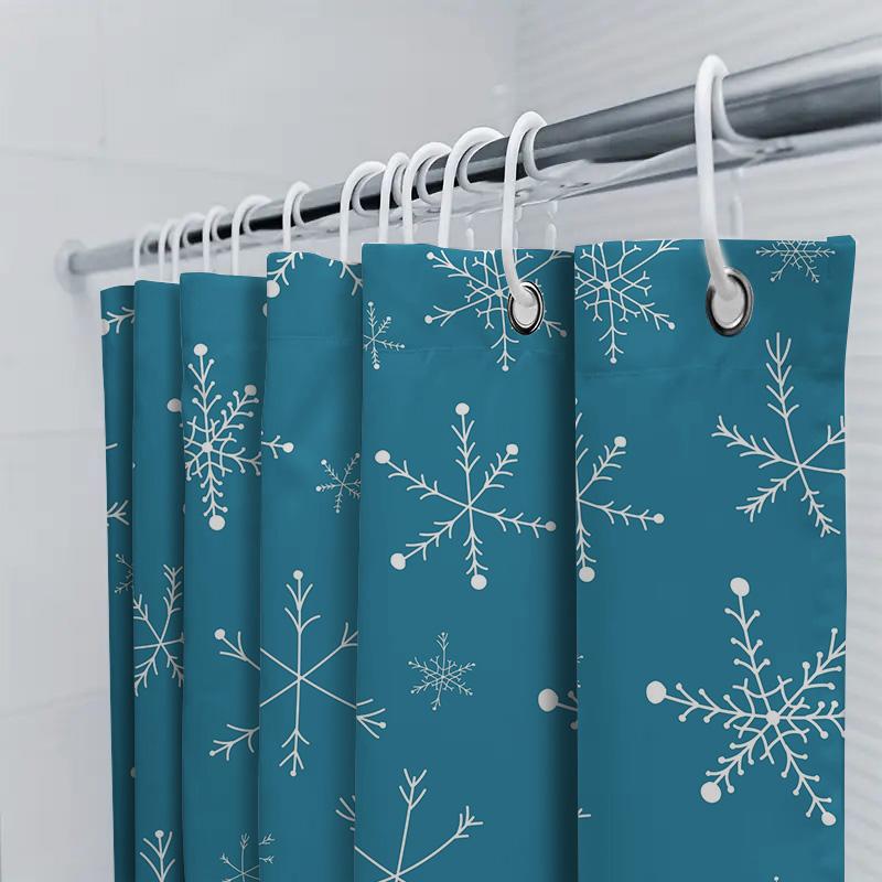 Christmas Snowflake Shower Curtainwaterproof Fabric Decoration For Bathroom White Blue Floral Design (180X234Cm)