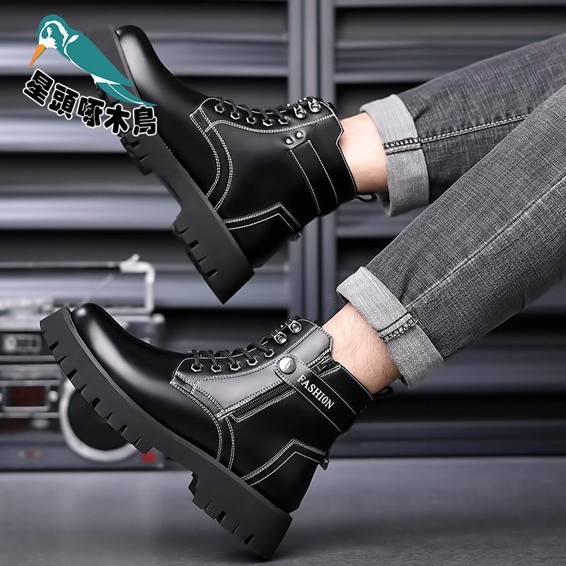 Vinter Martin-kängor brittisk stil höga bomullsskor herr sammet herr läderskor varma snökängor