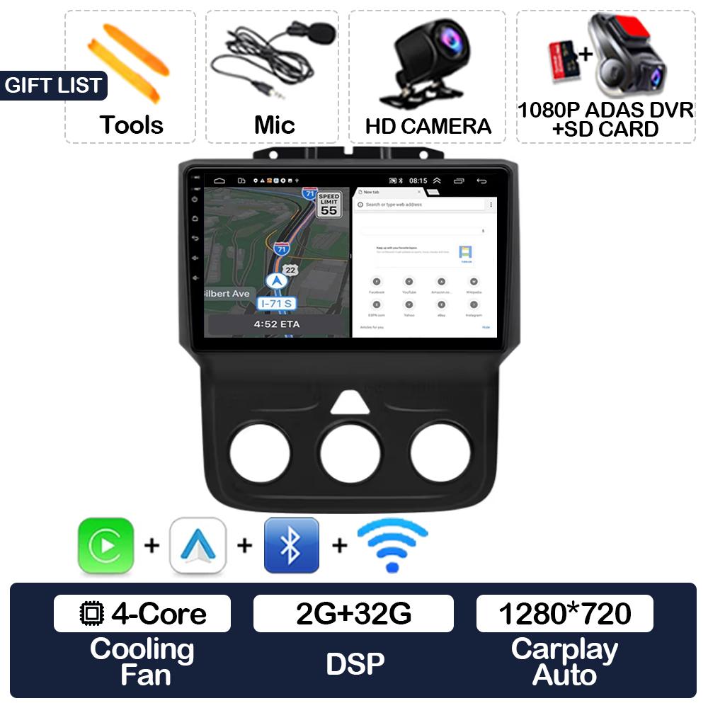 Android 15 Wireless Carplay Auto Car Radio For Dodge Ram 1500 2500 3500 2013 - 2018 Multimedia Video Player 4G WIFI 2DIN QLED BT