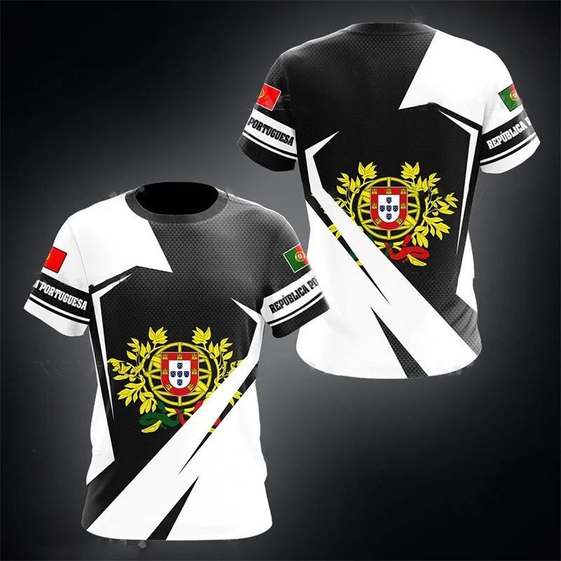 3D Portugal National Emblem Graphic T Shirt for Men Clothing Casual Unisex Short Sleeved Tee Shirts Streetwear Y2k Tops T-shirt