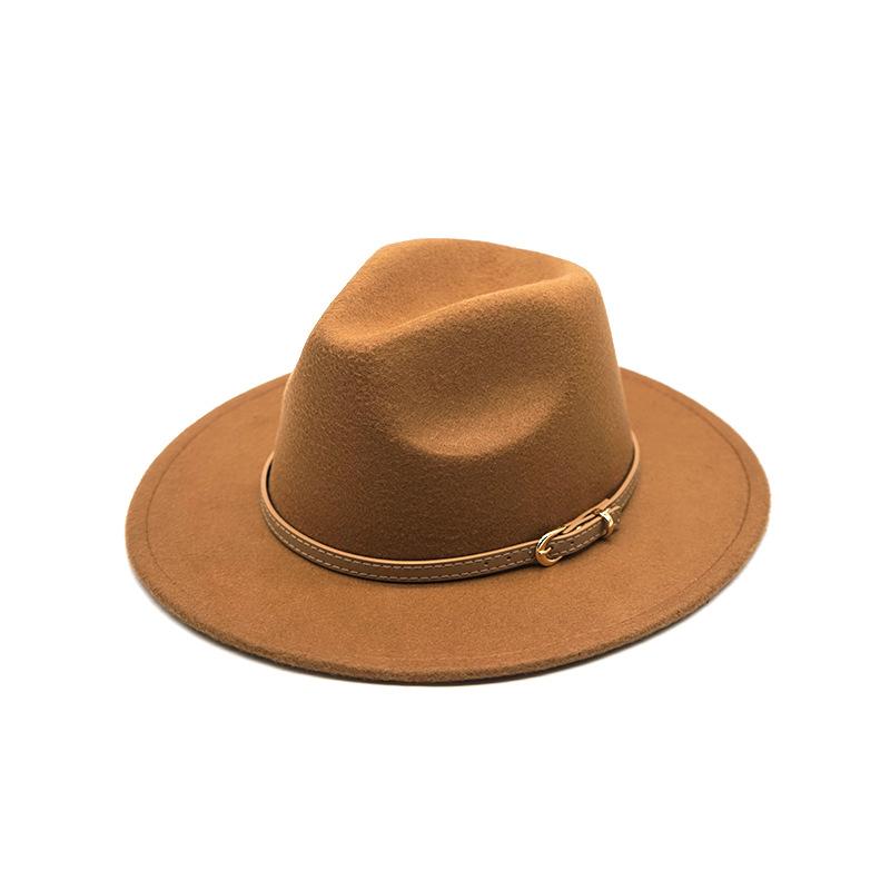 Autumn And Winter British Style Men And Women Woolen Soft Felt Hat Big Eave Hat Classic Khaki Belt Woolen Top Hat