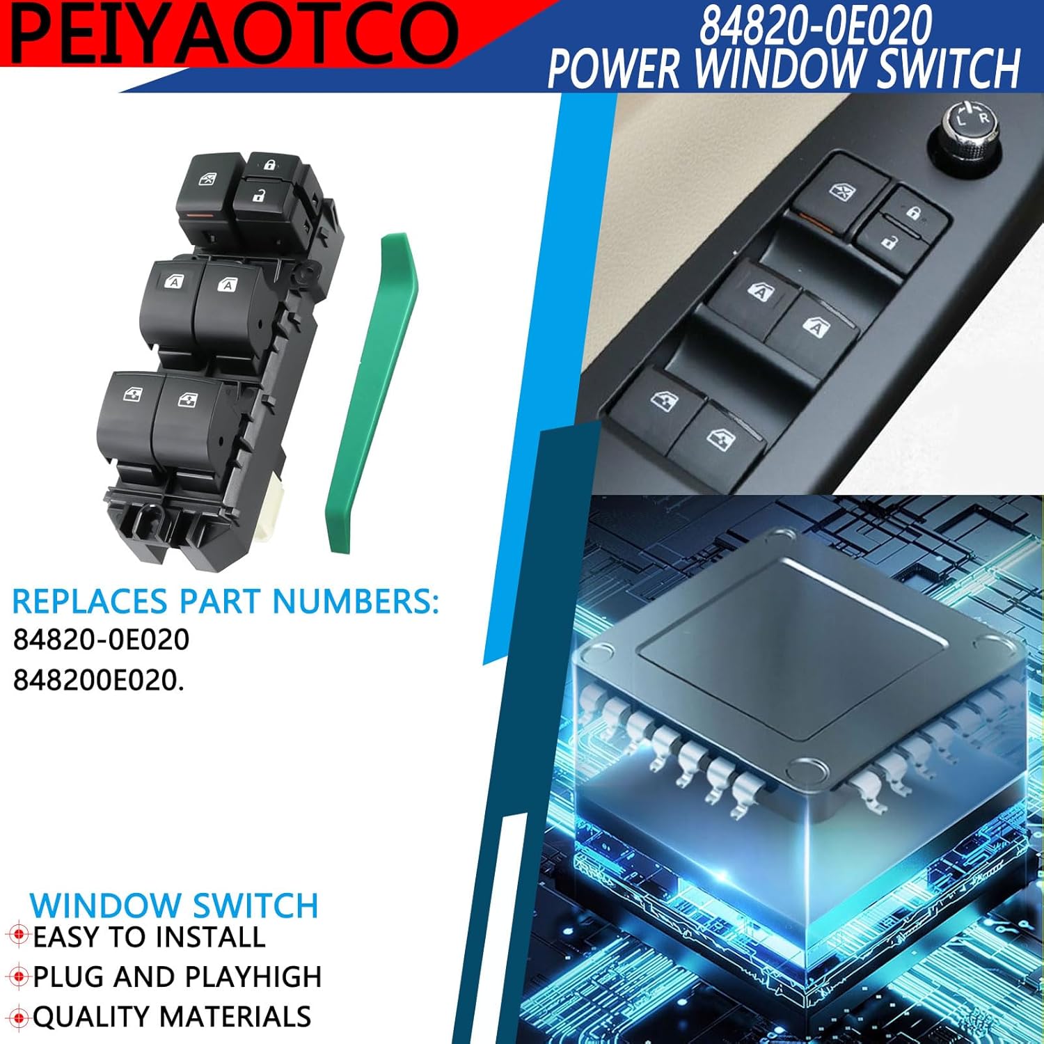 84820-0e020 Power Window Switch Front Left Car Electric Driver Side Fit for for 2014-2019 Toyota Highlander Fit for 2016-2021 Toyota Tacoma(18