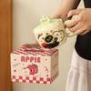 OLOEY Cartoon Cat Apple Ceramic Mug with Lid