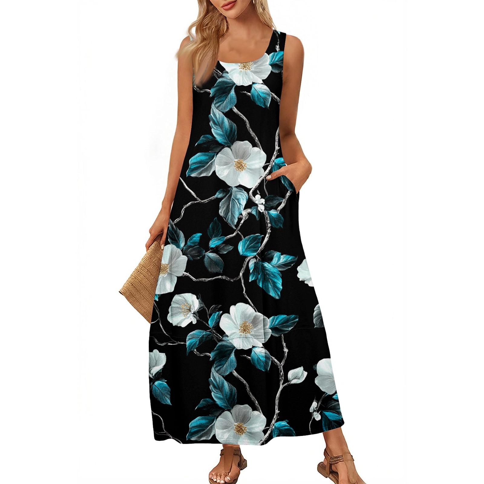 

Женский повседневный длинный сарафан, летнее пляжное платье, круглый вырез, без рукавов, свободный сарафан XL