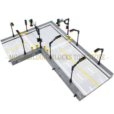 Moc Urban Transportation System Blocks City Traffic Network Signal Lights & Railway Public Building Bricks Creative Design Toys