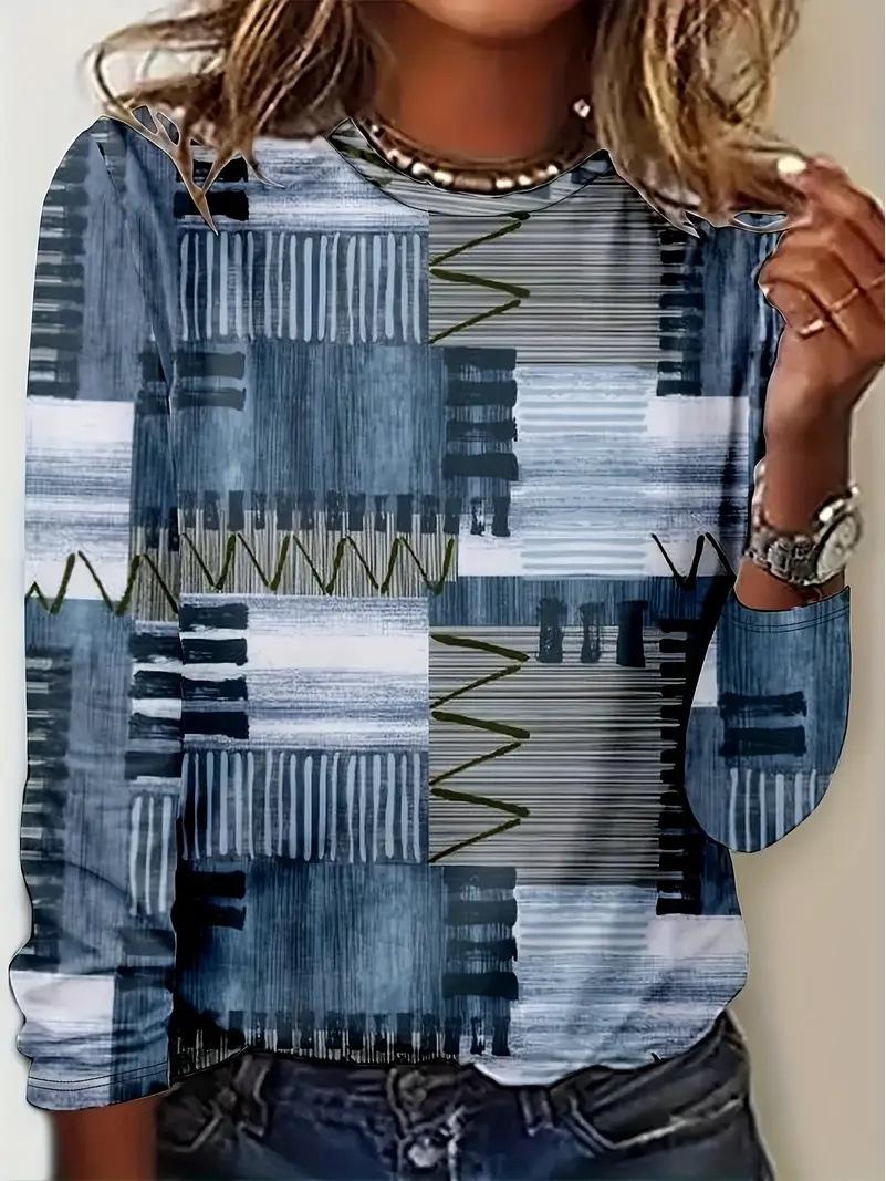 Женская европейская и американская весенне-осенняя повседневная футболка с длинным рукавом и принтом Extra Large