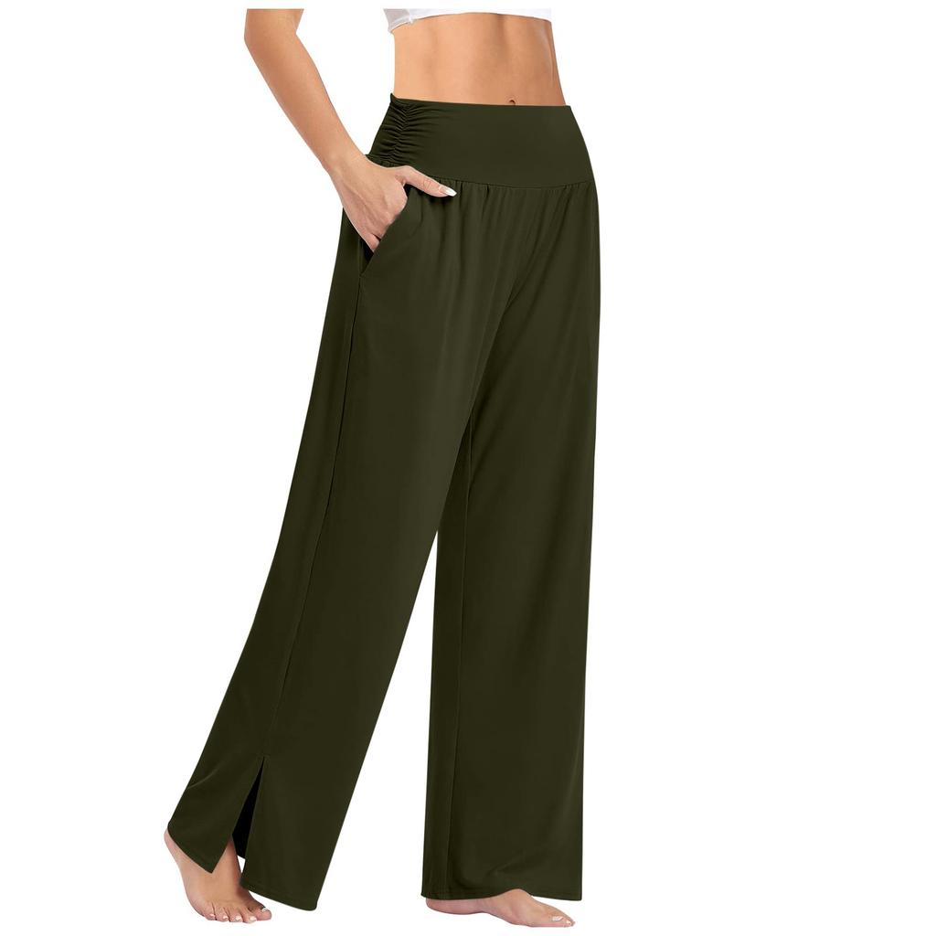 Women's Fashion Loose Sport Solid Yoga Elasticity Wide Leg Pants With Pockets