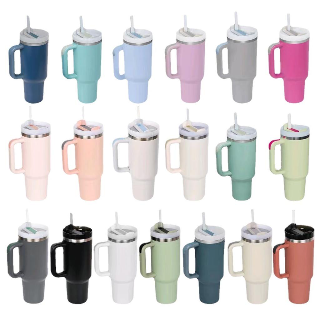 40oz Insulated Tumbler with Lid and Straws Stainless Steel Coffee Tumbler with Handle Vacuum Leak Proof Coffee Cup