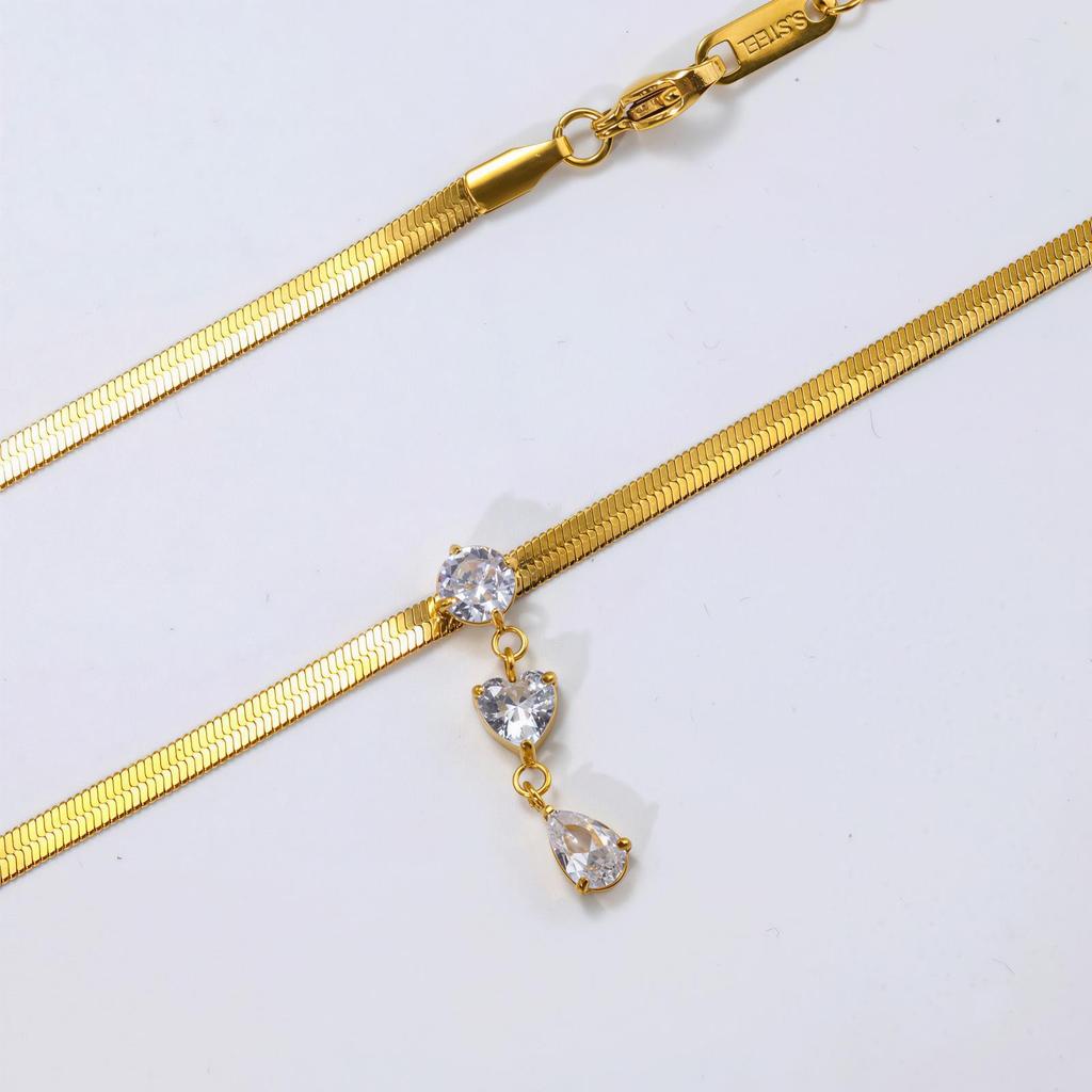 Snake Bone Chain Zircon Pendant Stainless Steel Necklace High Sense Daily Versatile Niche Design Women'S Jewelry