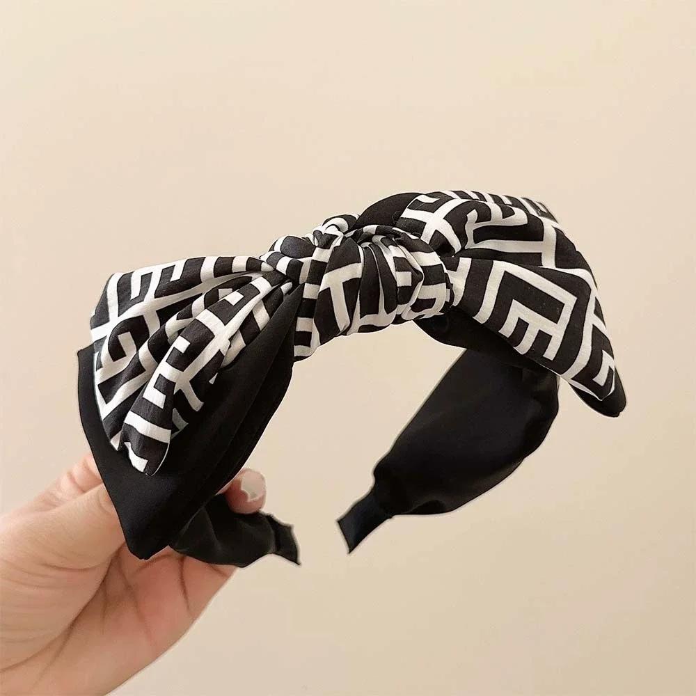 Double Layer Bow Knot Letter Print Hairband Women Fashion Hair Accessories Boho Style Headband for Daily Party Beach Wedding