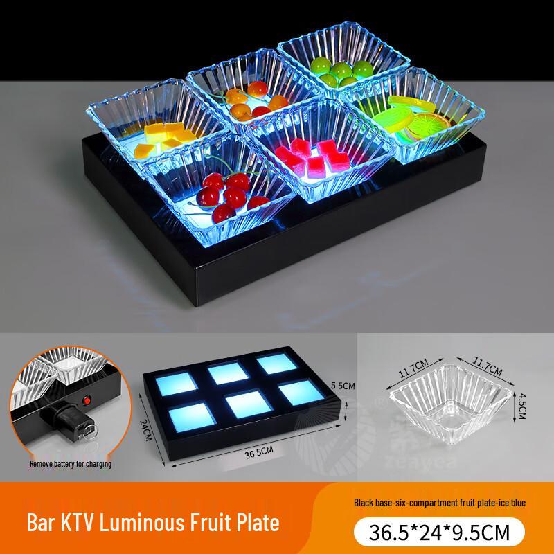 Creative Six-Grid Fruit Platter with Ice Blue Light