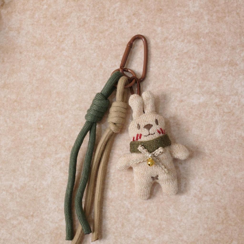 Korean-Style Bear and Rabbit Fabric Keychain Charm