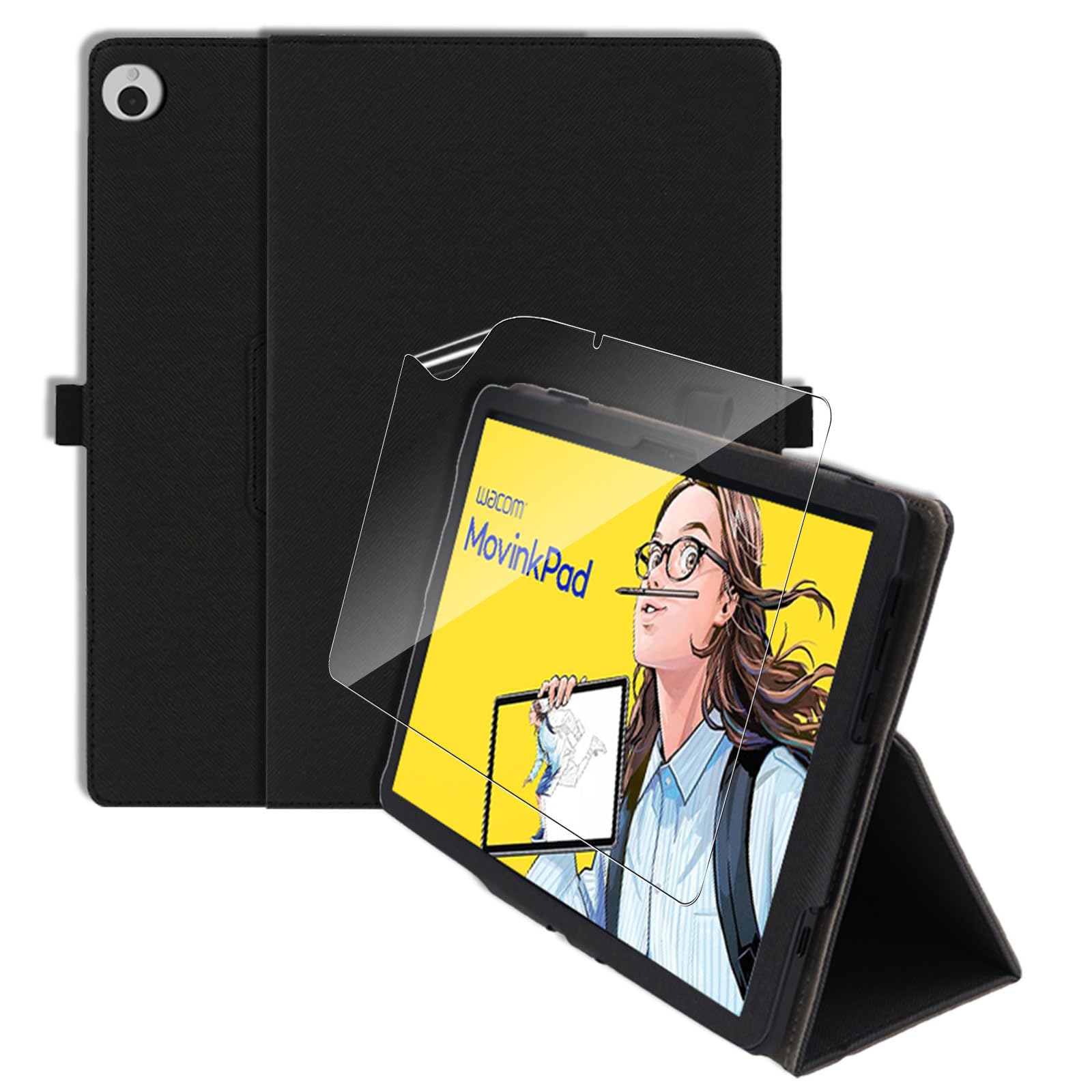 Sediven Protective Case for Wacom MovinkPad 11, Black, with Film and Stand, Full Protection, Adjustable Angle, Scratch Resistance, and Premium PU Leat