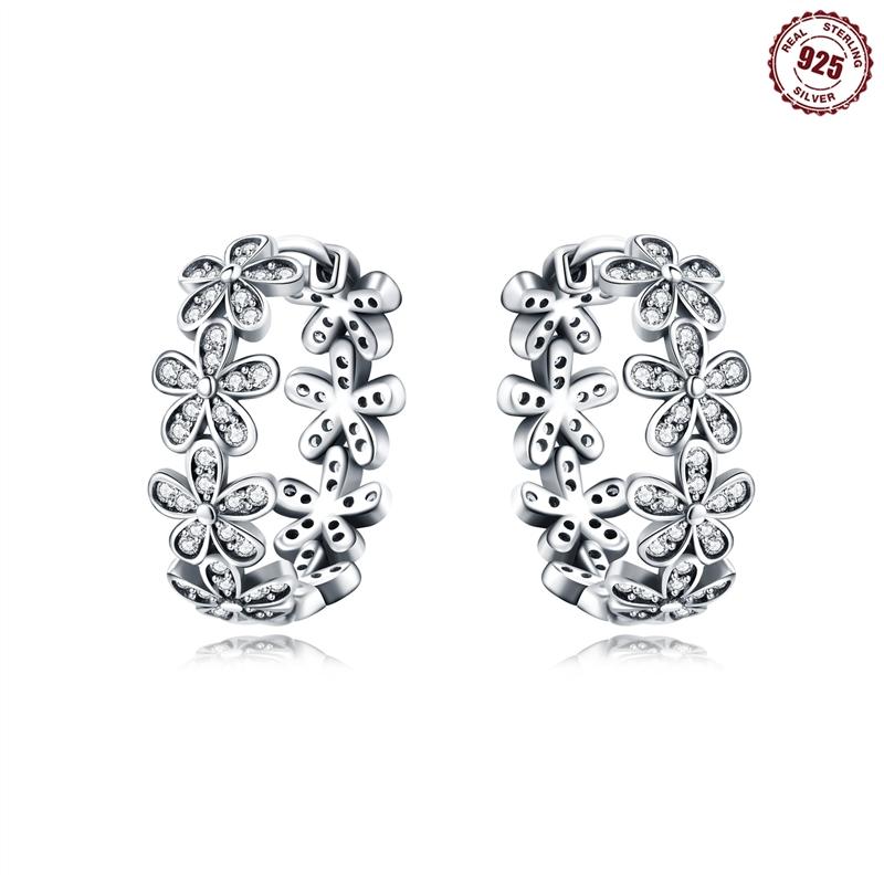 Real 925 Silver Hoop Earrings Colorful Zircon Bright Starry Sky Earrings Women Engagement Wedding Party Silver Jewelry