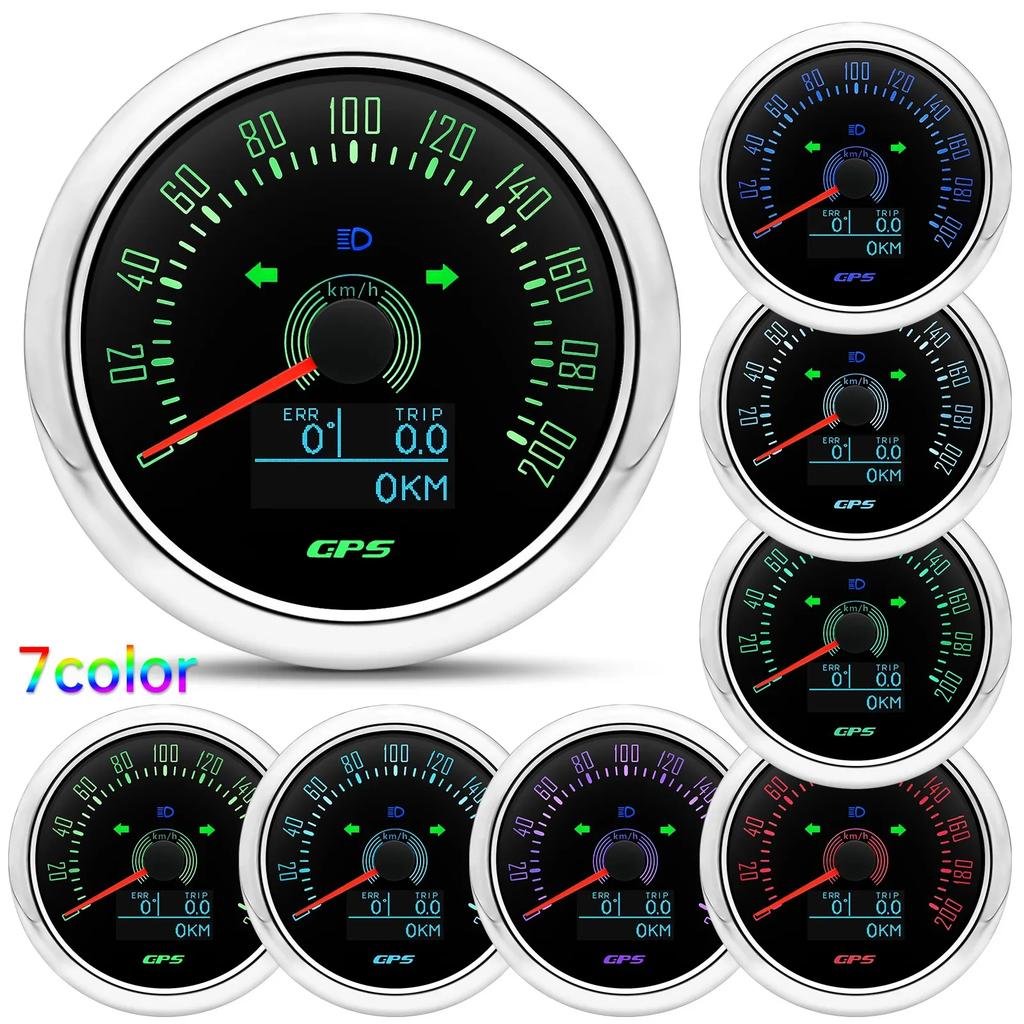 0-200KMH 85MM GPS Speedometer With GPS Antenna 7 Color Backlight 0-160MPH LED Odometer Auto Gauge For 12V 24V Car Boat Marine