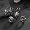 6Pcs Antique Silver Open Ring Set Male, Hip Hop Diablo Exaggerated Ring Accessories Gift