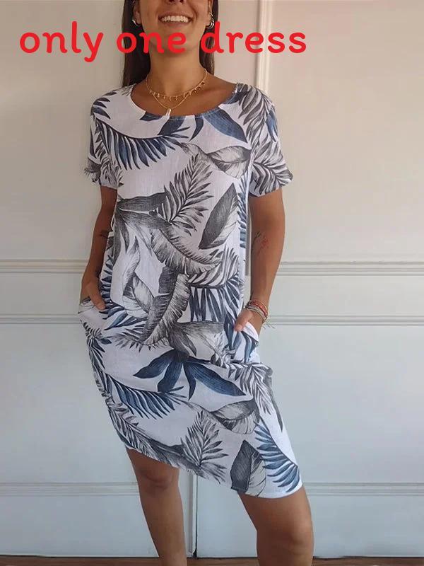 Baumwoll Sommerkleid mit U-Ausschnitt und Tasche für legere Bürokleidung
