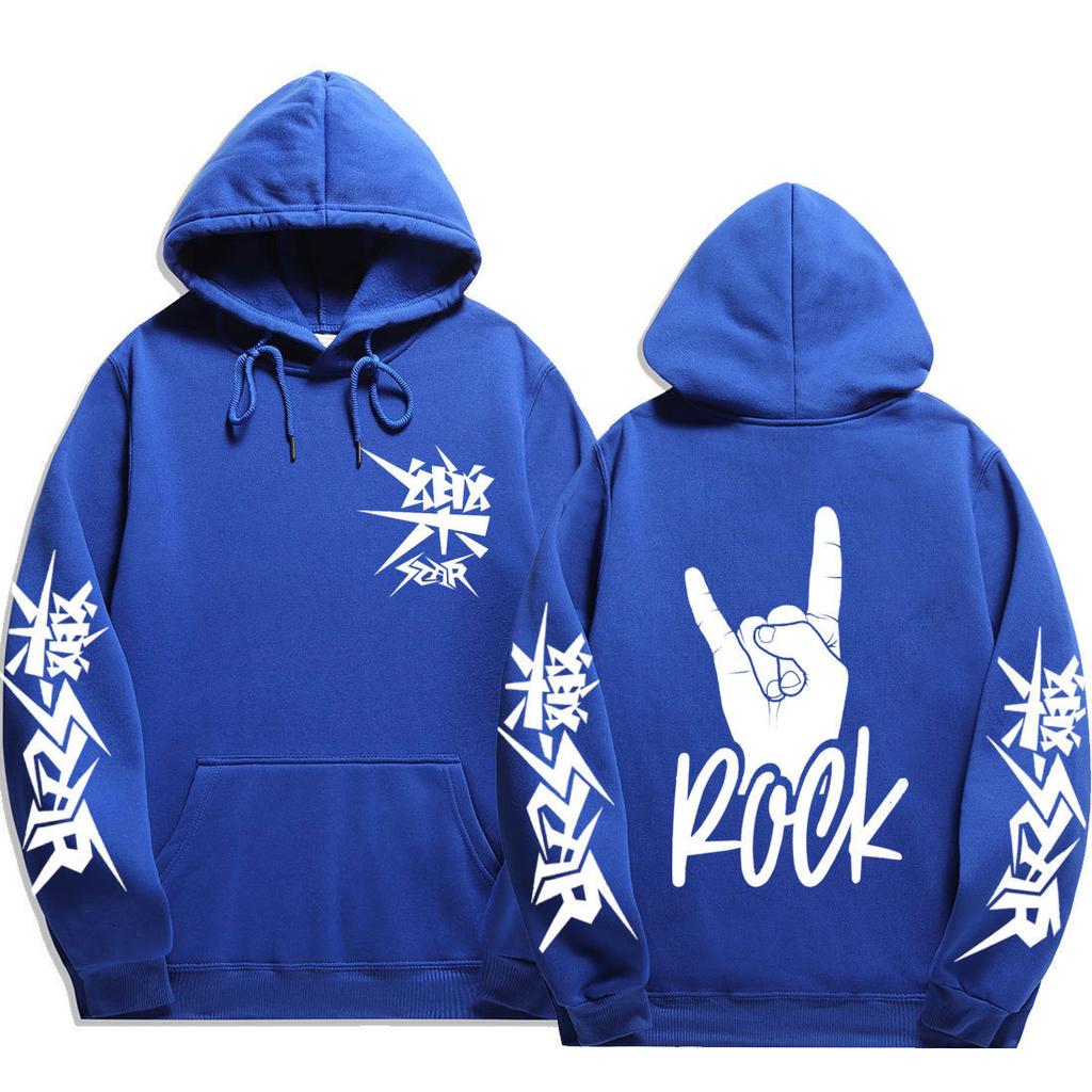 Stray Kids ROCK‑STAR Rock Hand Sign Pullover Hoodie Devil Horns Hand Rock Lettering Graphic Drawstring Hood Oversized Unisex KPop Streetwear Fan Merch