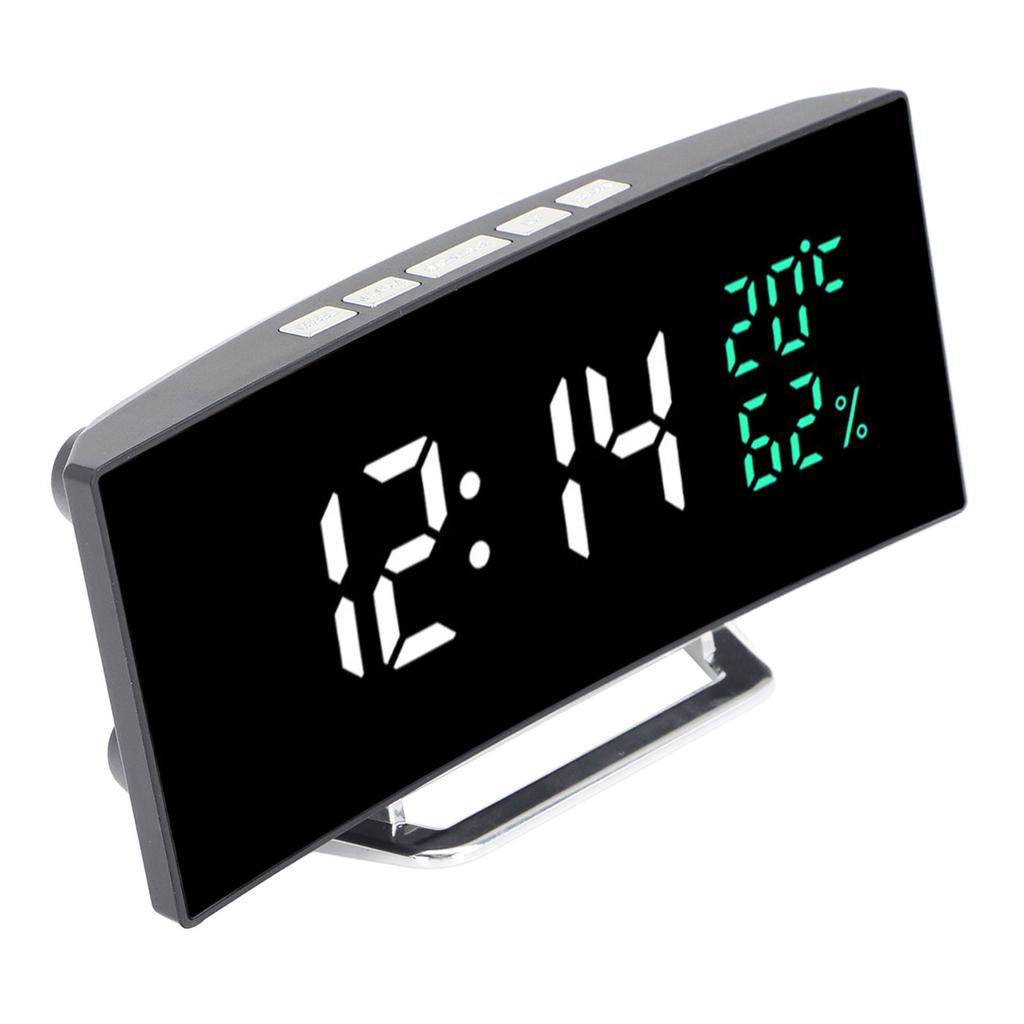 LED Mirror Alarm Clock Curved Screen 12 24 Hour Temperature Humidity Display Snooze Mode Electric Alarm Clock