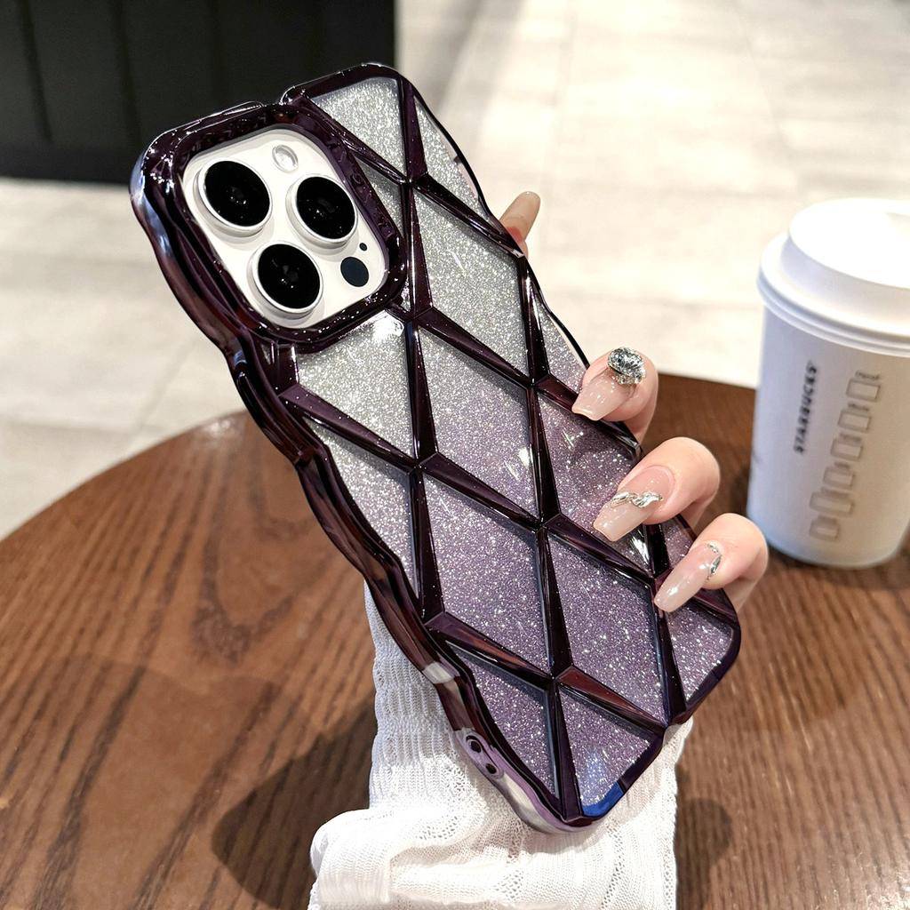Luxury 3D Plating Diamond Grid Pattern Glitter Powder Phone Case for iPhone 11 12 13 14 15 Pro Max 12 Pro 13 Pro 14 Pro Max Anti-drop Soft TPU Cover
