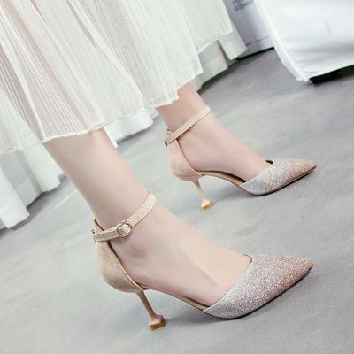 Schoeisel Puntige Neus Damesschoenen Zwart Zomer 2024 met Middelhoge Hakken Sandalen voor Vrouw Feest en Bruiloften Gesloten Kristal F H