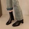 High-heeled Short Boots Women's 2025 New Spring and Autumn Single Boots Thick Heel French Small Ankle Boots Rear Zipper Square Head Elastic Thin Boots