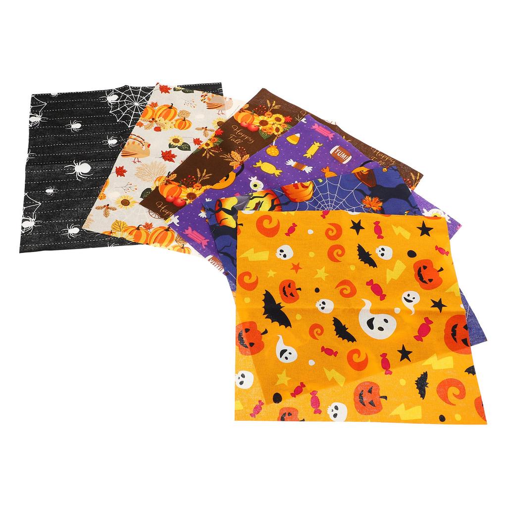 6pcs Pumpkin Ghost Fabric Heads DIY Material Cotton Quilting Decorative Halloween Themed Square Sewing Cloth