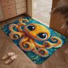Octopus Door Mat – Cute Cartoon Octopus with Ocean Background, Whimsical Underwater Theme Entryway Mat for Bathroom, Kitchen