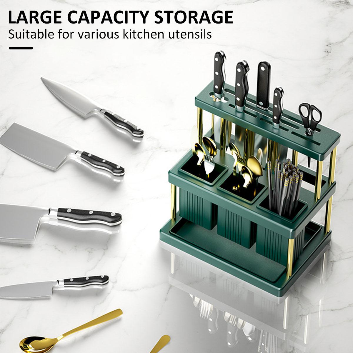 Kitchen Knife Holder Multi-Function Cutter and Cutlery Drainer Rack PP Space Saving Kitchen Utensil Organizer Rack New bianco