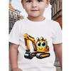 European sizes Spring Summer Children Boys Anime Excavator T-Shirt Cute Round Neck Patchwork Short Sleeve Top Boy Casual Home Wear Back to School Gift